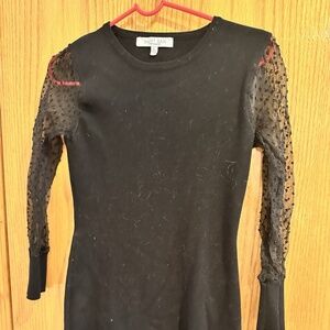 Sweet Rain Black Mini Dress Sheer Long Sleeve Small Polka Dot